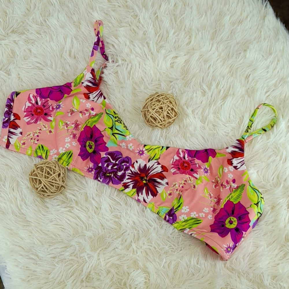 - Victoria Secret Retro Floral Pink Coral Bikini Top